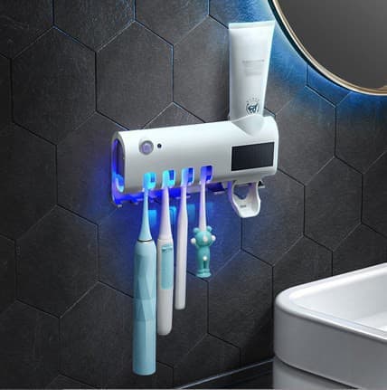 Multifunktionell sensor automatisk tandkräm klämma hålfri väggmonterad tandborstfodral sterilisator