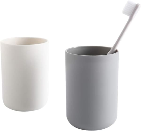 2 delar tandborstkopp, badrumstandborstehållare, plastkopp 300ml (vit och grå)
