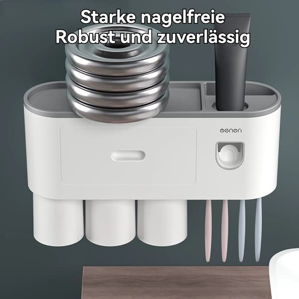 Tandborsthållare, automatisk tandkrämdispenser, 4 fack, grå färg,GRÅ