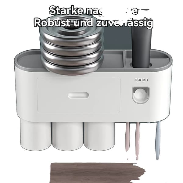Tandborsthållare, automatisk tandkrämdispenser, 4 fack, grå färg,GRÅ