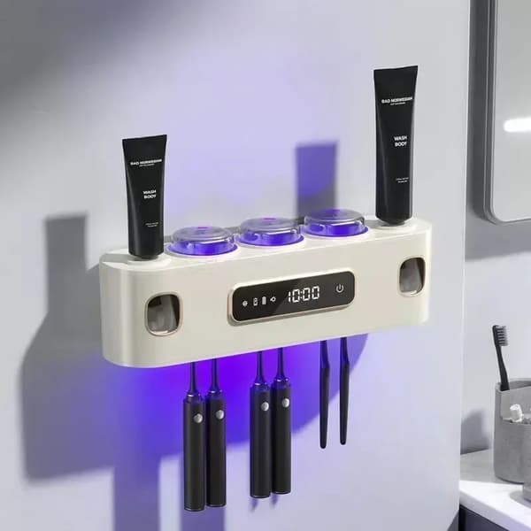 Automatisk Tandborsthållare, Hygienisk Rengöring, Tidsbesparande Bekvämlighet, Mångsidig Kompatibilitet,Beige