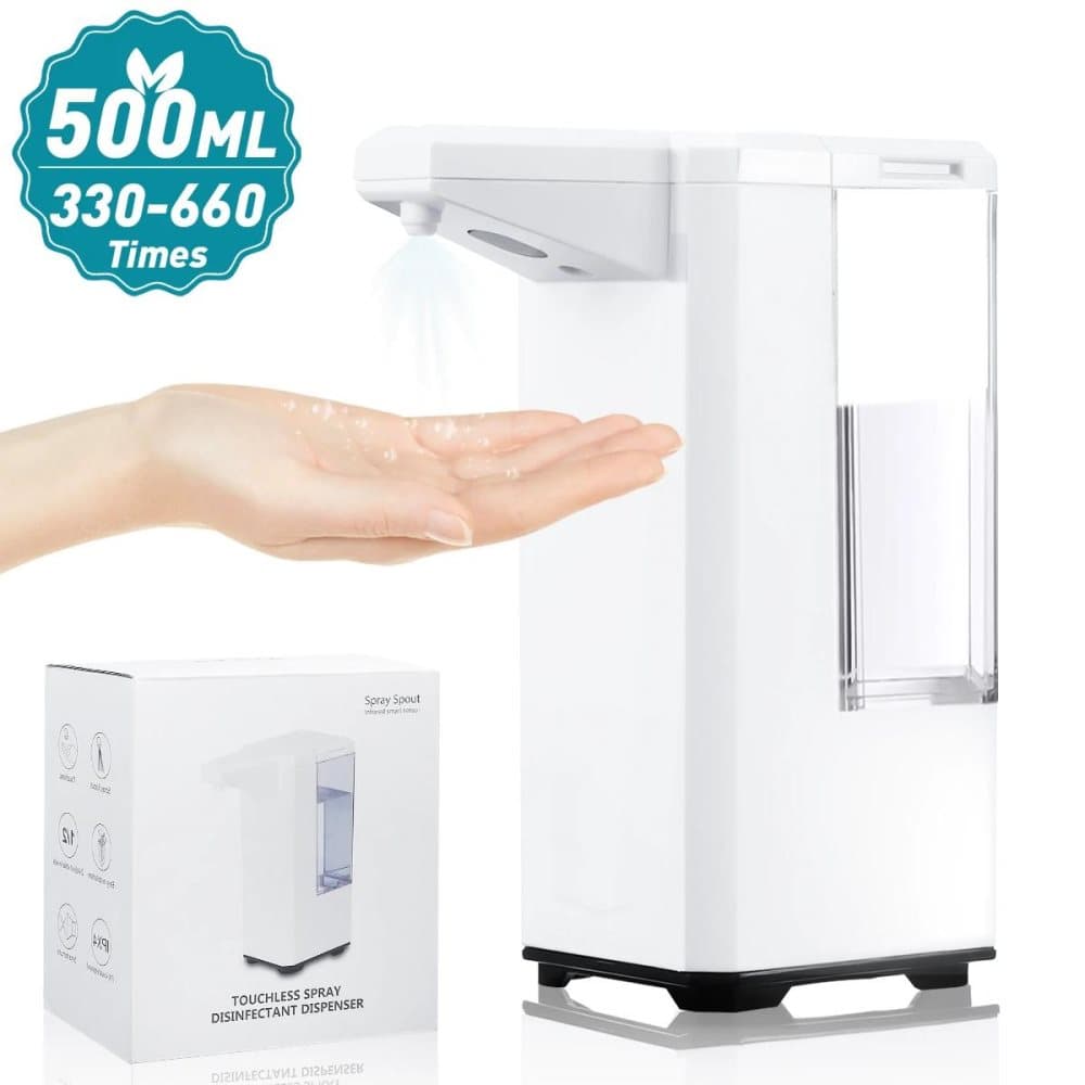 Dispensers - Desinfektionsspray med alkohol - Automatisk - 500 ml - för badrum, kök, kontor - batteri ingår inte - Vit - Fars dagspresent