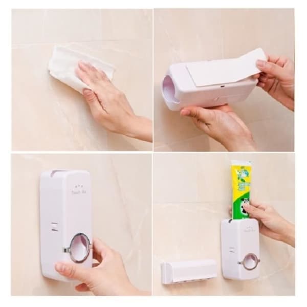 Tandkrämdispenser - TOOTHPASTEDISPENSER-R - Röd - 5 tandborsthållare - Väggmontering - PP
