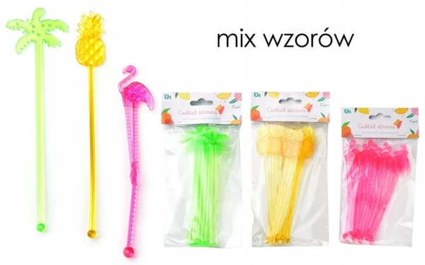 Set med 12 färgglada cocktaildekorationer 24 cm Plast