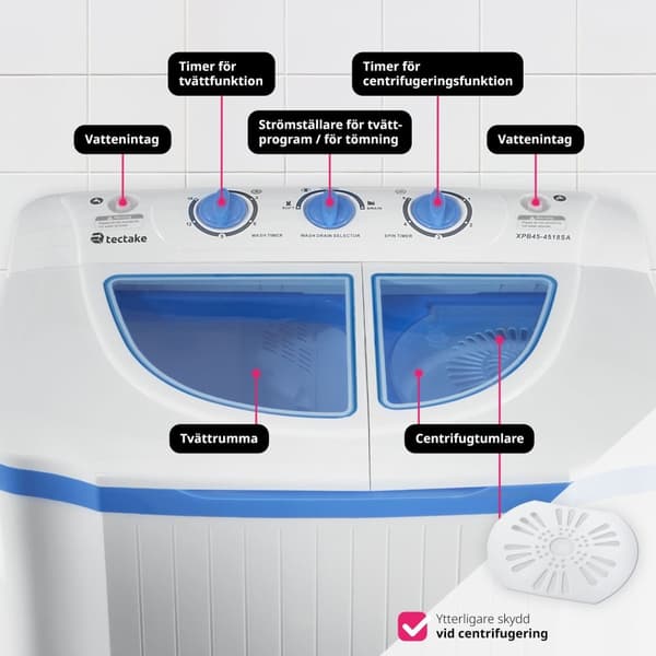 Liten tvättmaskin 4,5 kg med centrifug - vit