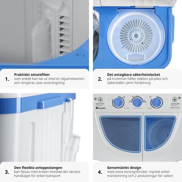 Liten tvättmaskin 4,5 kg med centrifug - vit