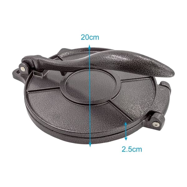 Handy Tortilla Press Empanada Press tillverkad av järn i Svart - 18 cm i diameter - För formning av pasta, t.ex. plattbröd, pizzadeg, tortillas o.d.