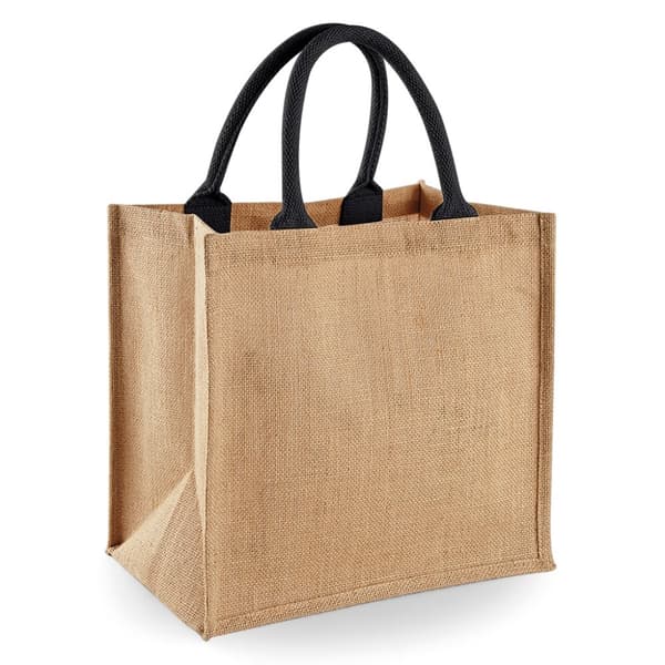 Westford Mill Jute Mini Tote Shopping Bag (14 Litres) Natural/Black One Size