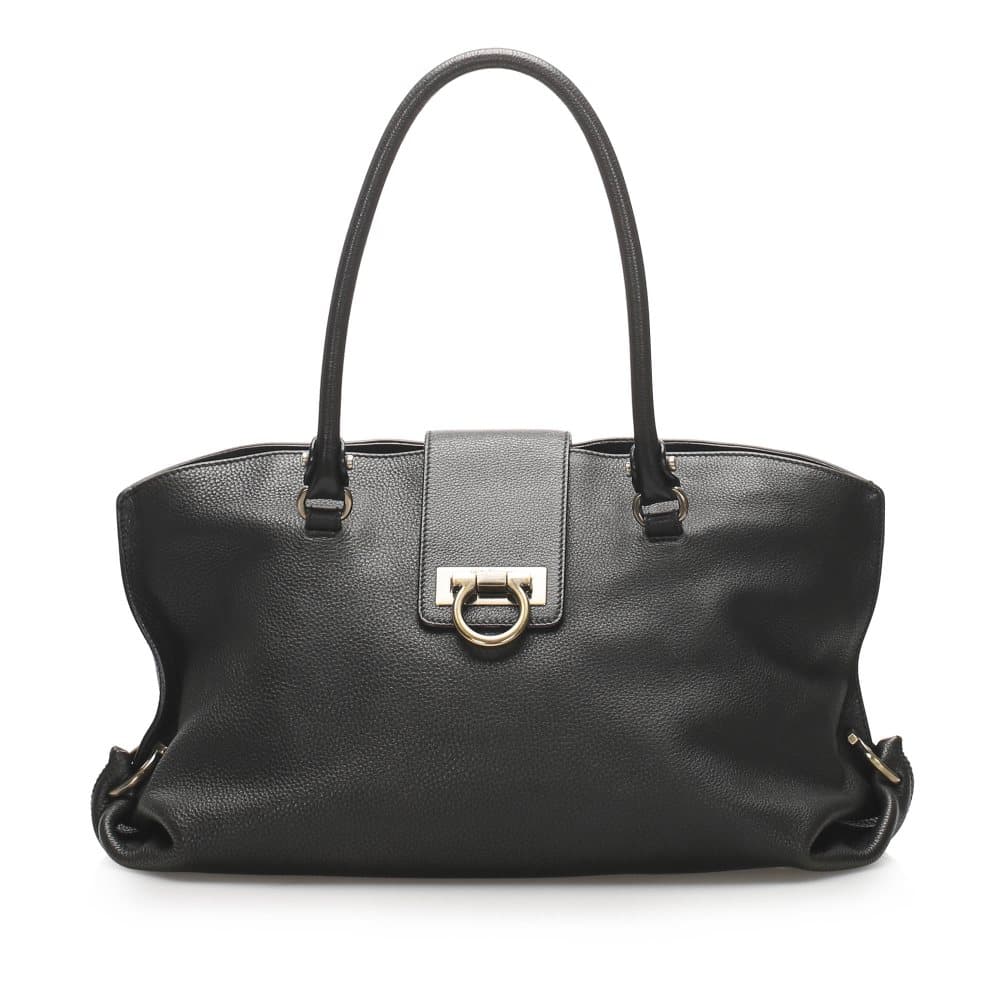 Ferragamo Gancini Leather Tote Bag Black