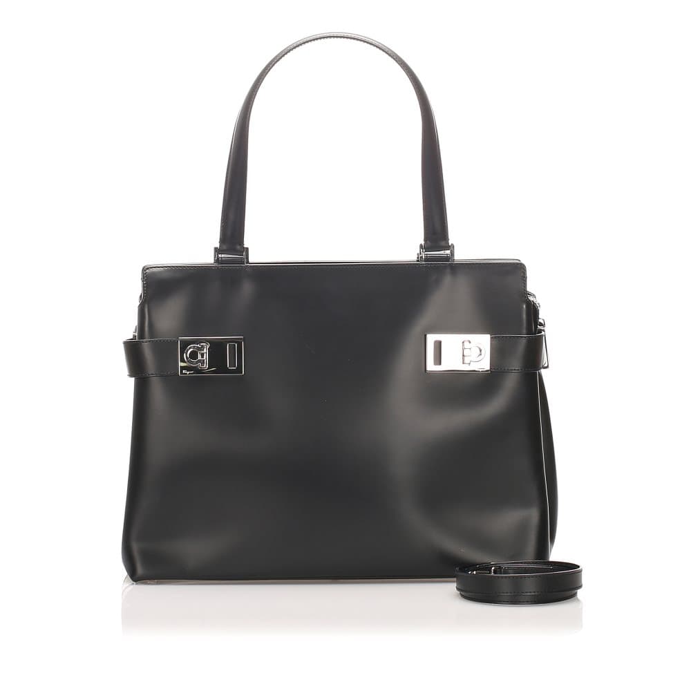 Ferragamo Gancini Leather Tote Bag Black