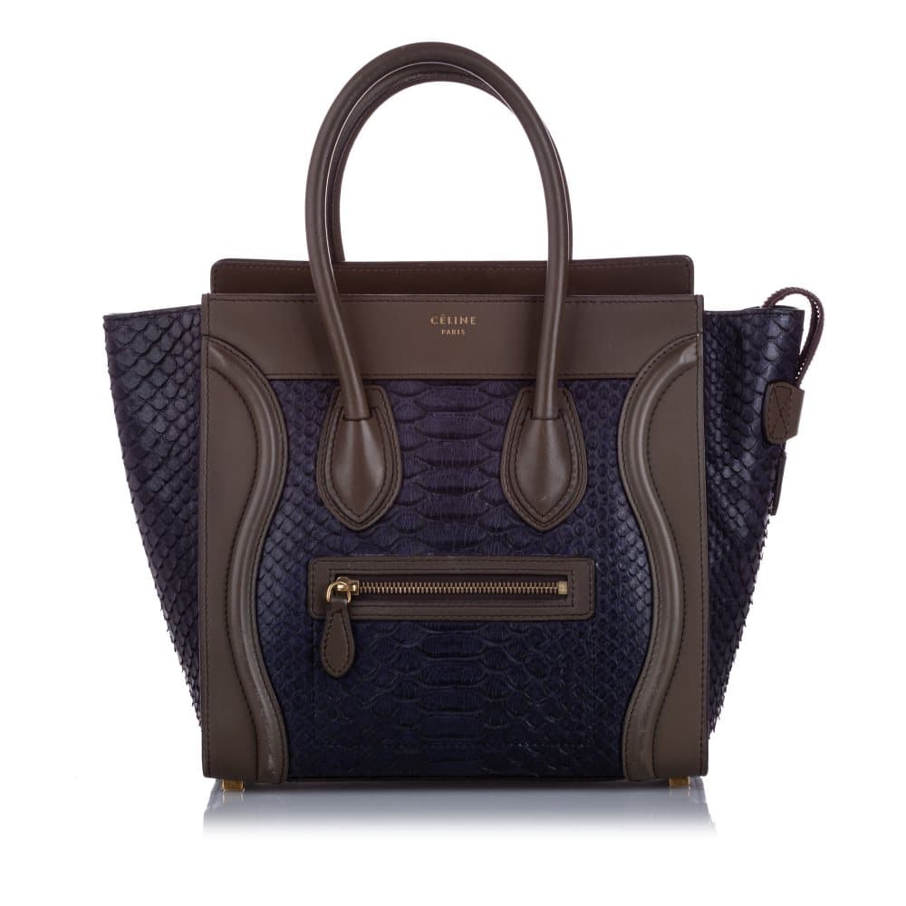 Celine Mini Luggage Python Tote Bag Brown