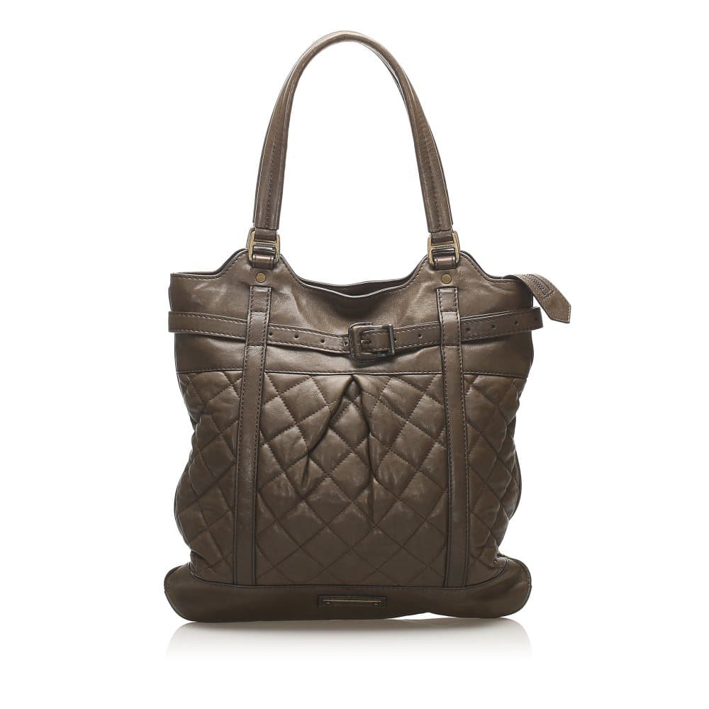 Burberry Quilted Lambskin Leather Tote Bag Brown