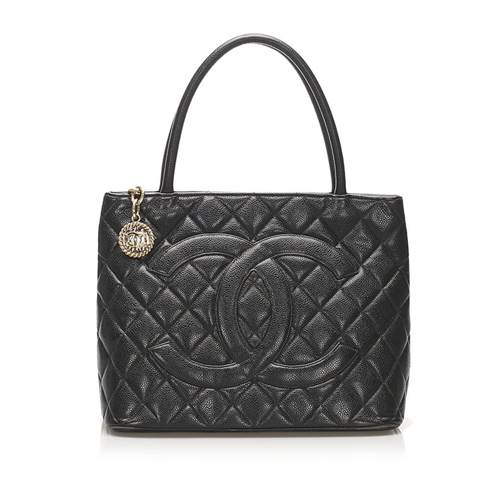 Chanel Medallion Caviar Leather Tote Bag Black