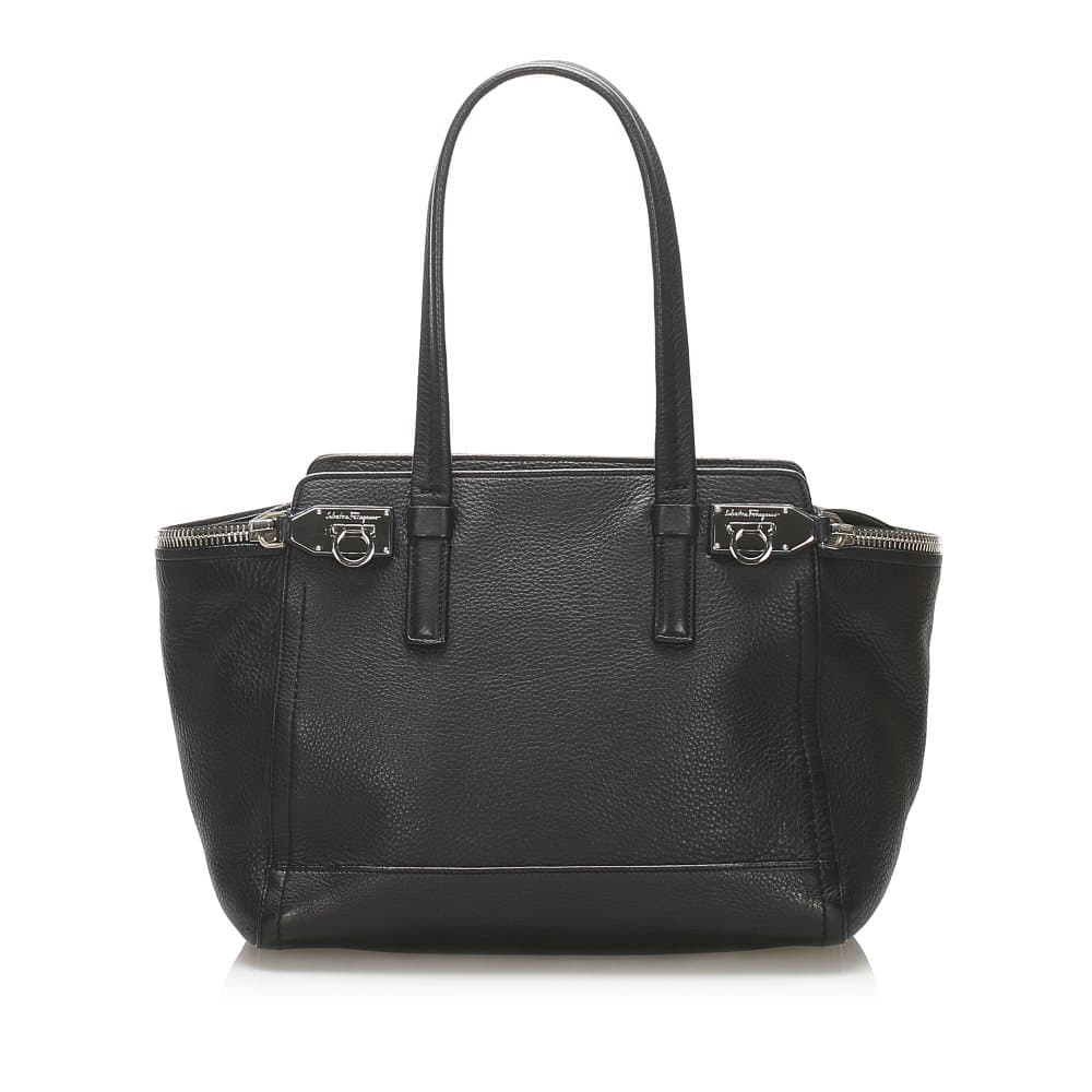 Ferragamo Gancini Leather Tote Bag Black