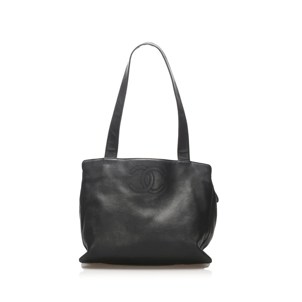 Chanel CC Lambskin Leather Tote Bag Black