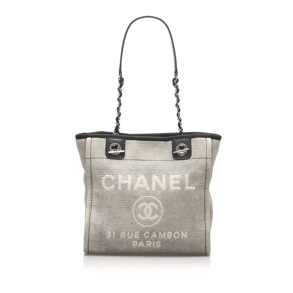 Chanel Deauville Canvas Tote Bag Gray