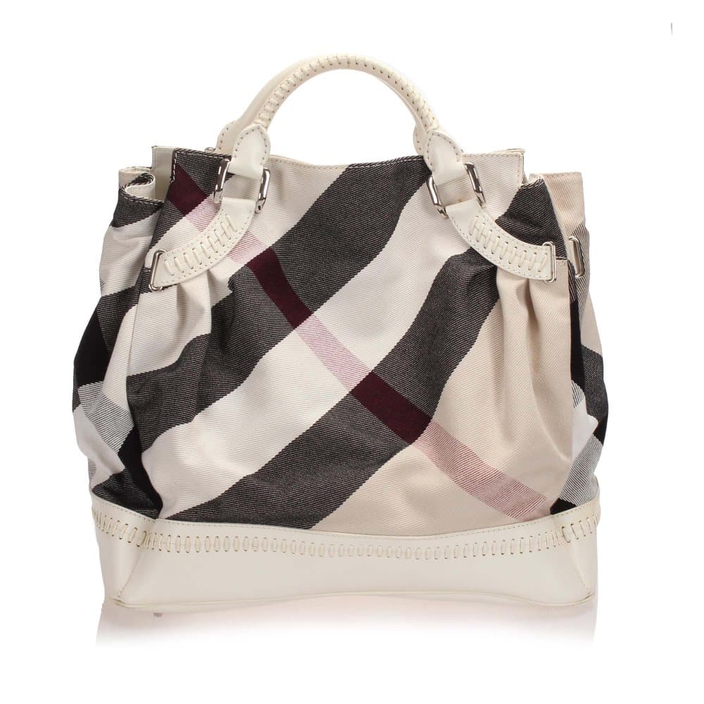 Burberry Mega Check Canvas Tote Bag White
