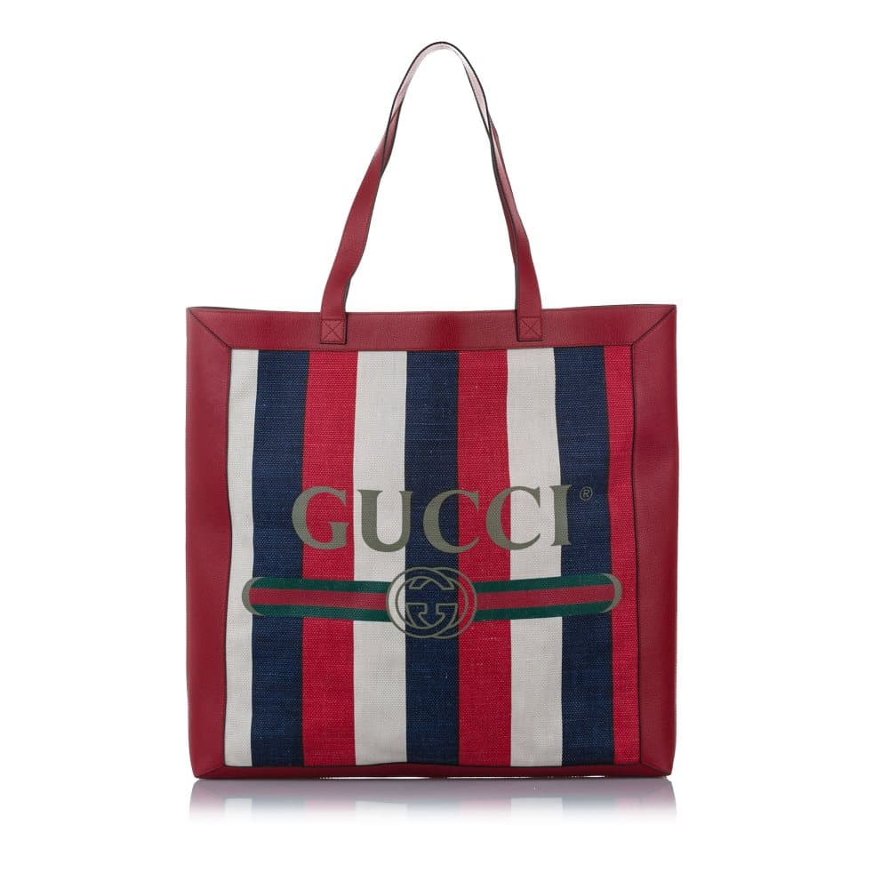 Pre-owned Gucci Gucci Logo Canvas Tote Bag Red