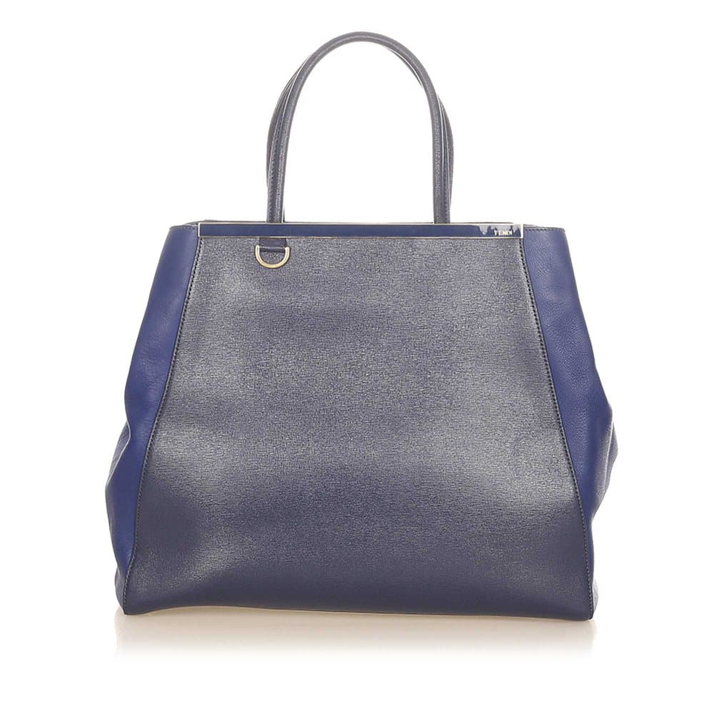 Pre-owned Fendi Large 2Jours Leather Tote Bag Blue