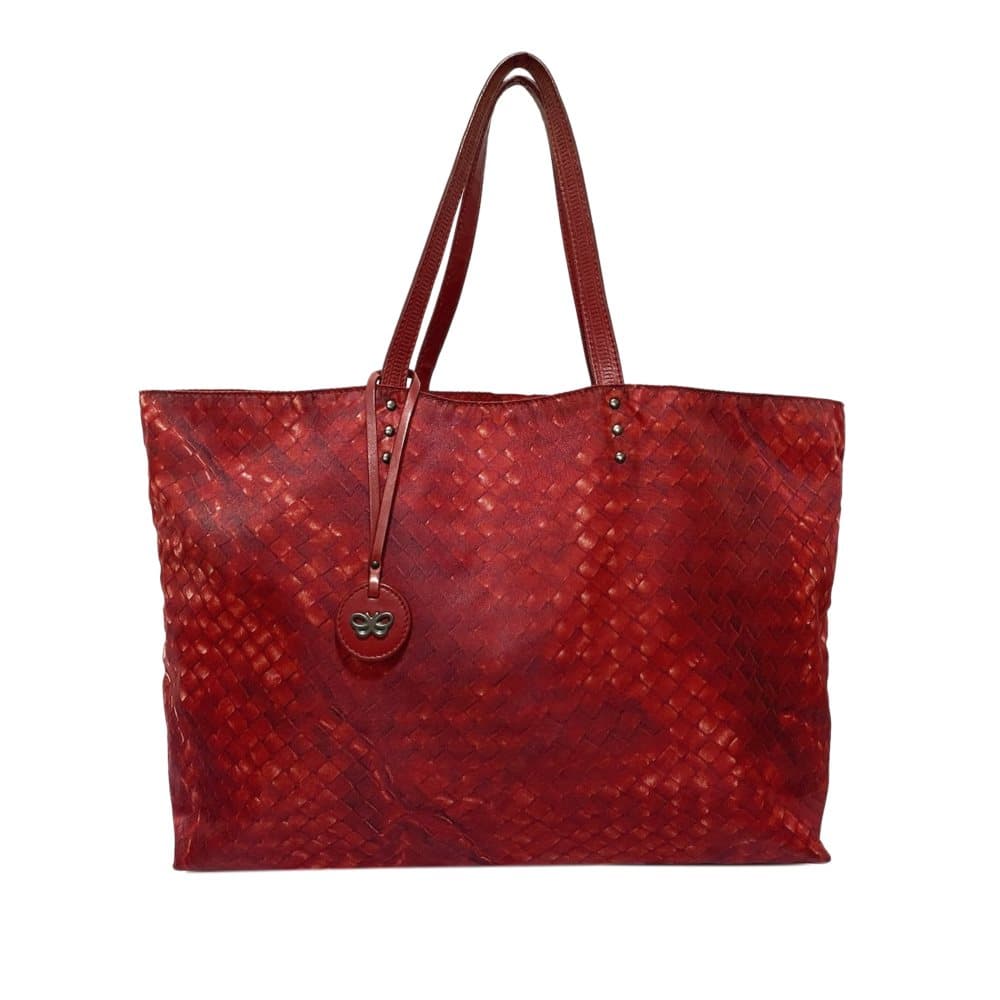 Pre-owned Bottega Veneta Intrecciolusion Nylon Tote Bag Red