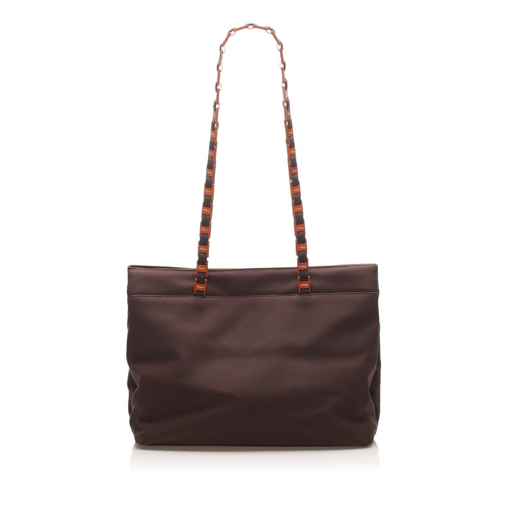 Pre-owned Ferragamo Tiered Grosgrain Chain Tote Bag Brown