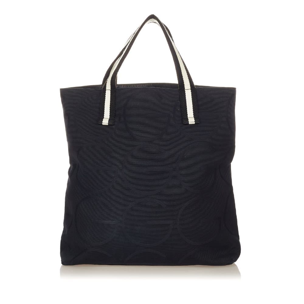 Pre-owned Gucci G Logo Canvas Web Tote Bag Blue