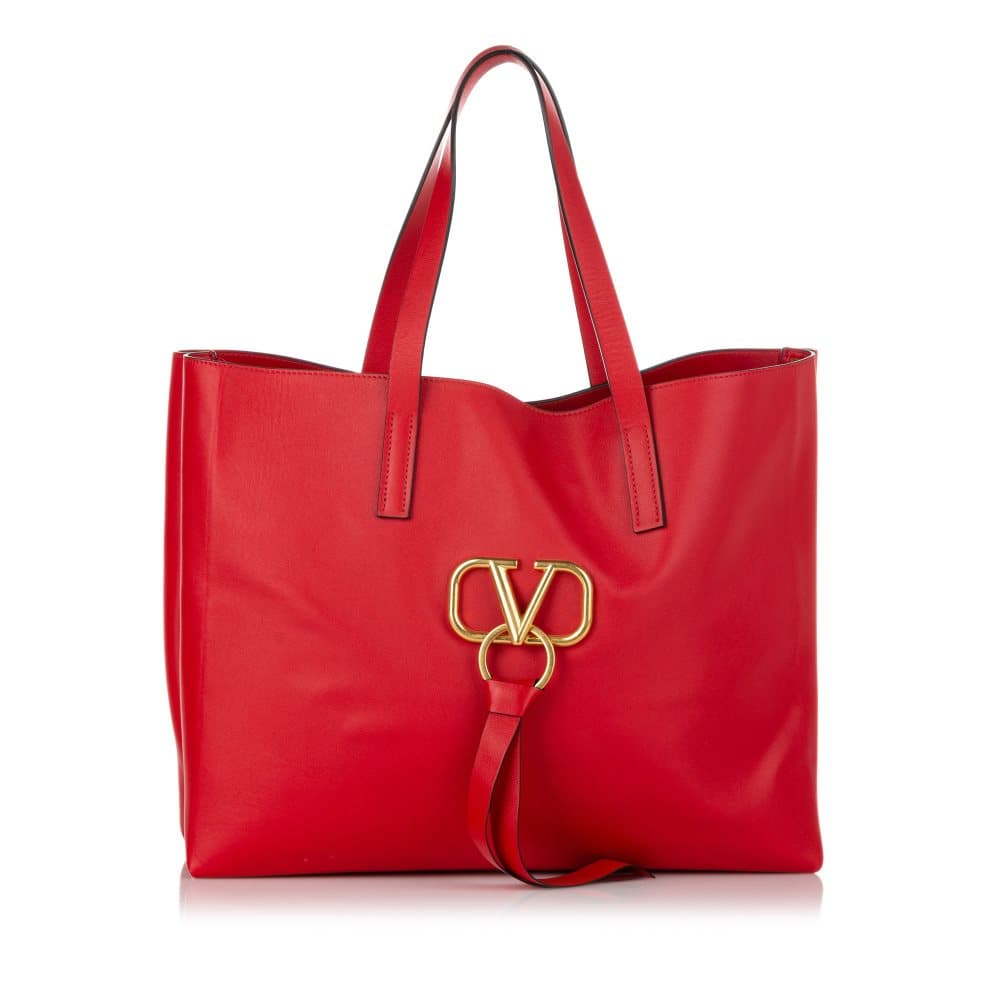 Pre-owned Valentino VRing Leather Tote Bag Red