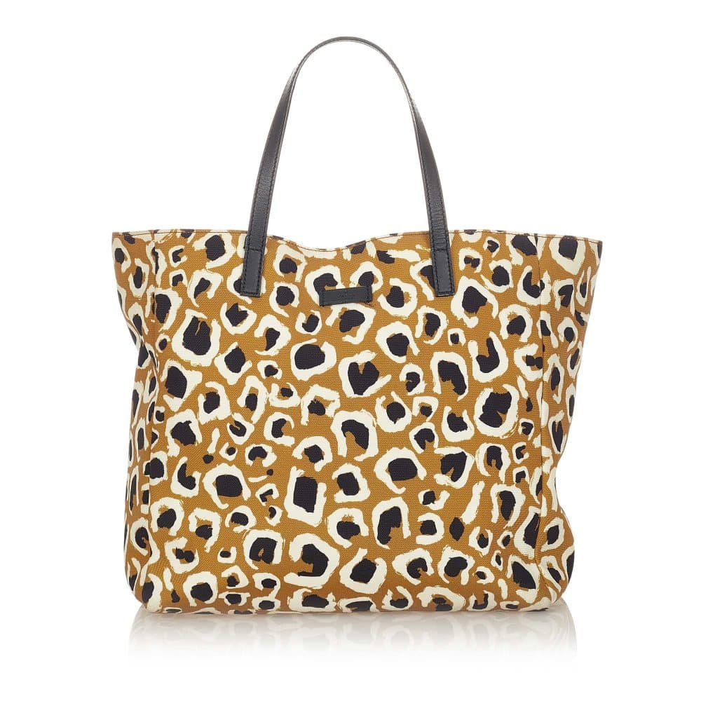 Pre-owned Gucci Leopard Printed Nylon Tote Bag Brown