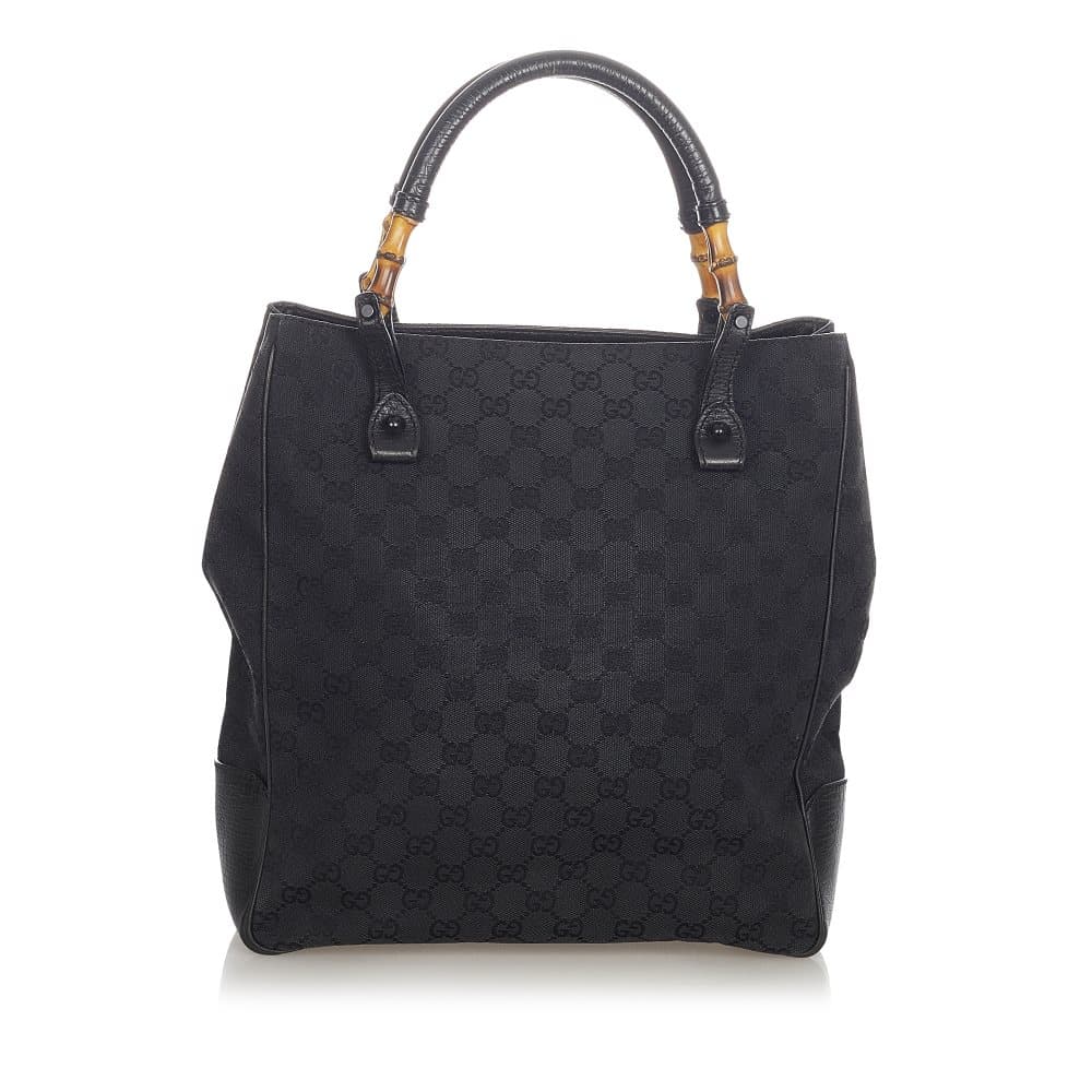 Pre-owned Gucci Bamboo GG Canvas Tote Bag Black