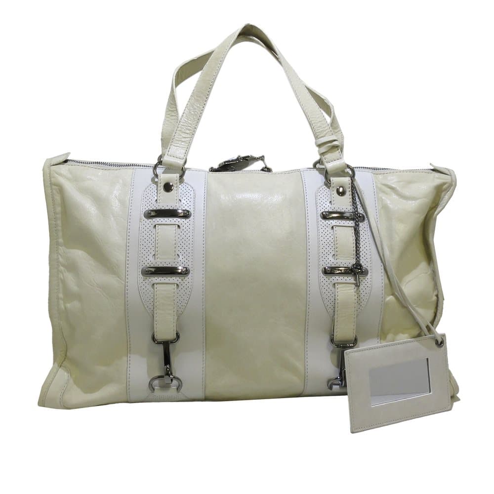 Pre-owned Balenciaga Perforated Hook Leather Tote Bag White