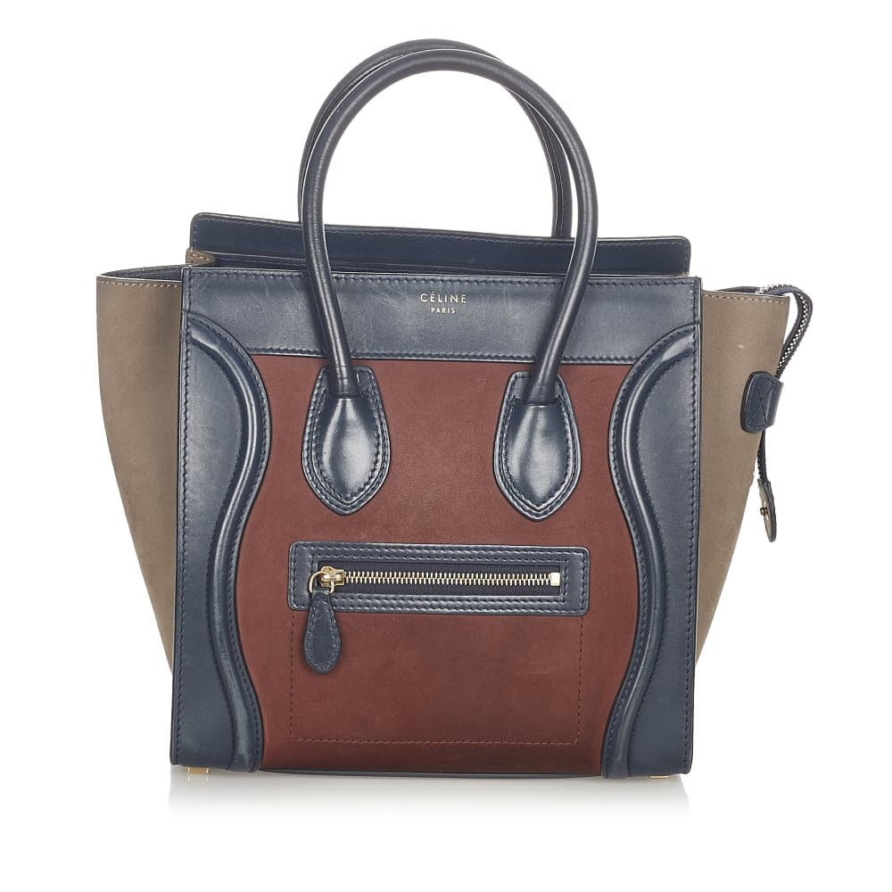 Pre-owned Celine Micro Luggage Tricolor Suede Tote Bag Brown