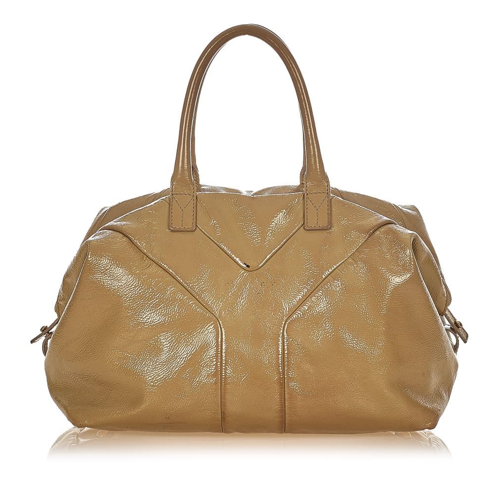 Pre-owned Saint Laurent Easy Y Patent Leather Tote Bag Brown