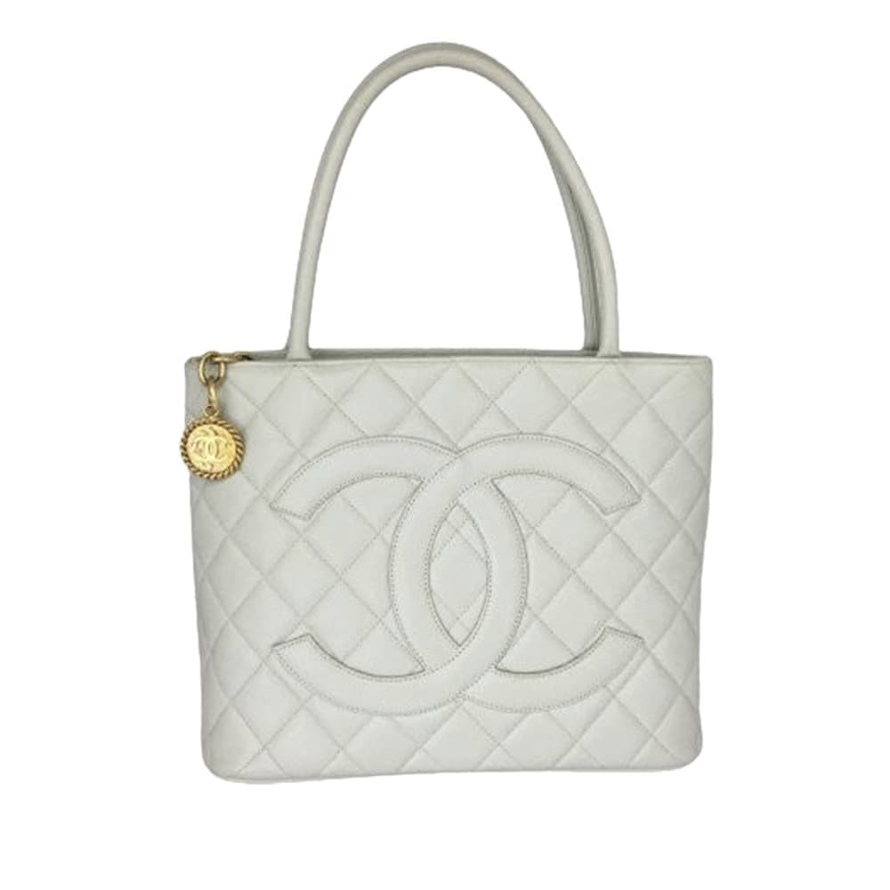 Pre-owned Chanel Medallion Caviar Leather Tote Bag White