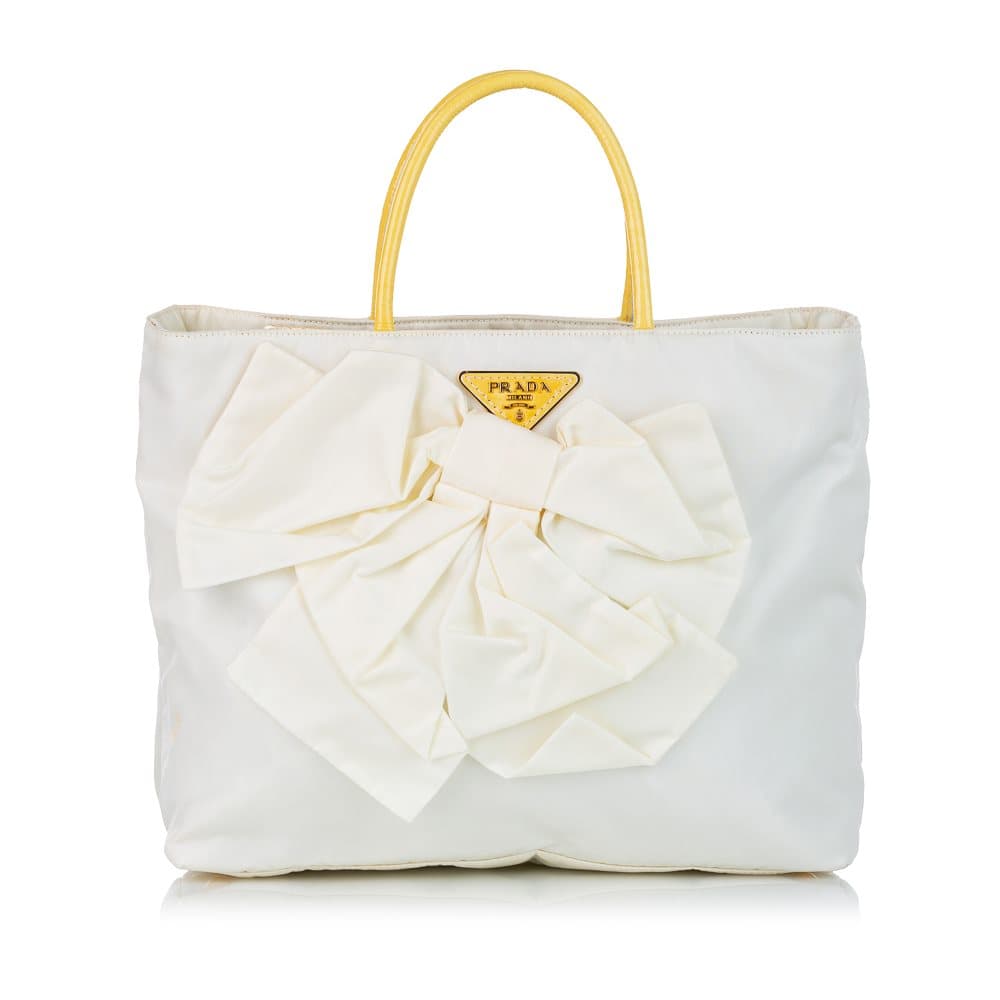 Pre-owned Prada Tessuto Bow Tote Bag White