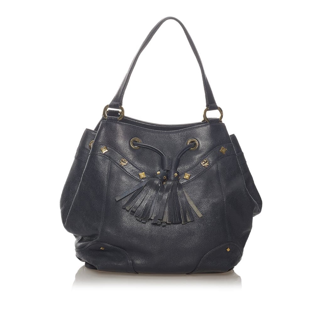 Pre-owned MCM Studded Leather Tote Bag Blue