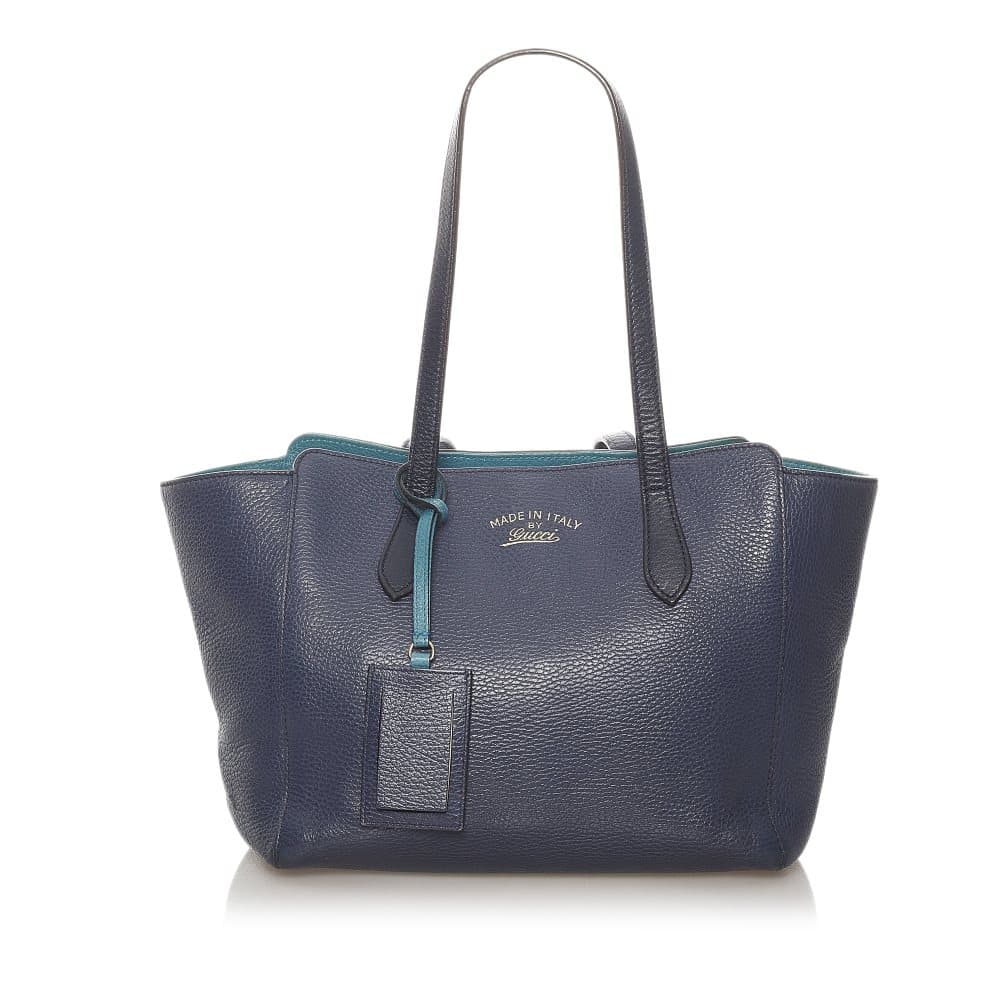 Pre-owned Gucci Swing Leather Tote Bag Blue
