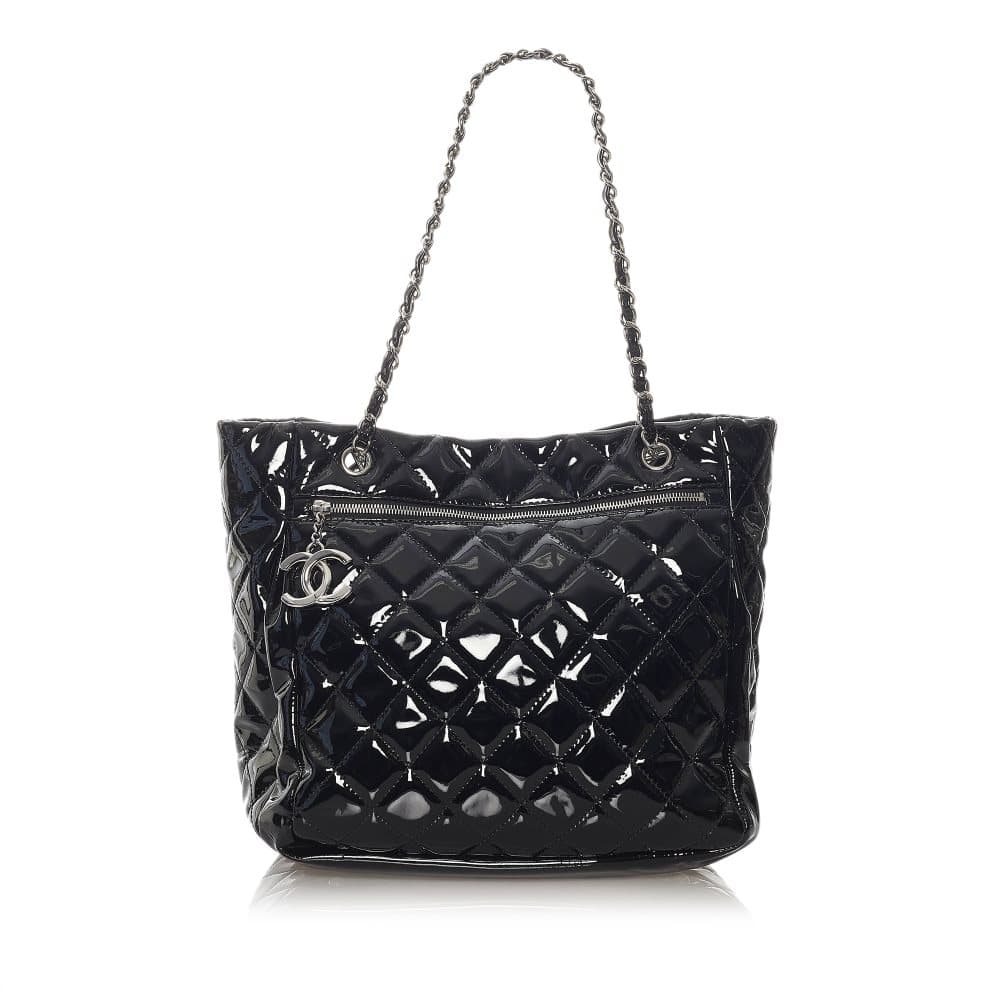 Pre-owned Chanel Matelasse Patent Leather Tote Bag Black
