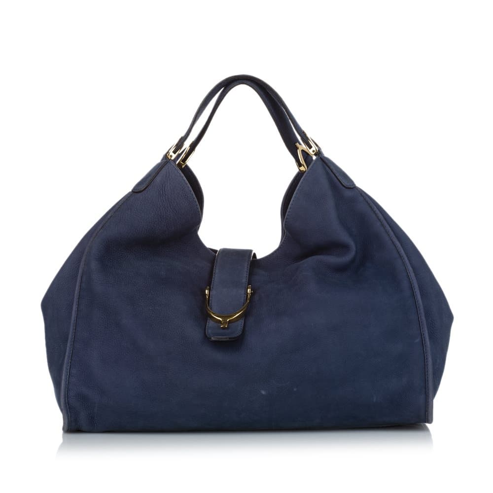 Pre-owned Gucci Soft Stirrup Nubuck Leather Tote Bag Blue
