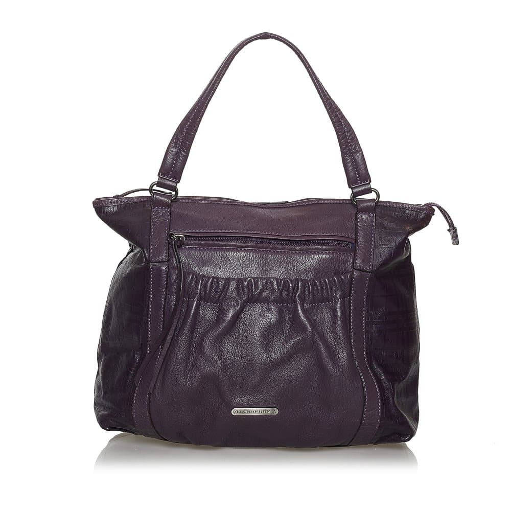 Pre-owned Burberry Leather Tote Bag Purple