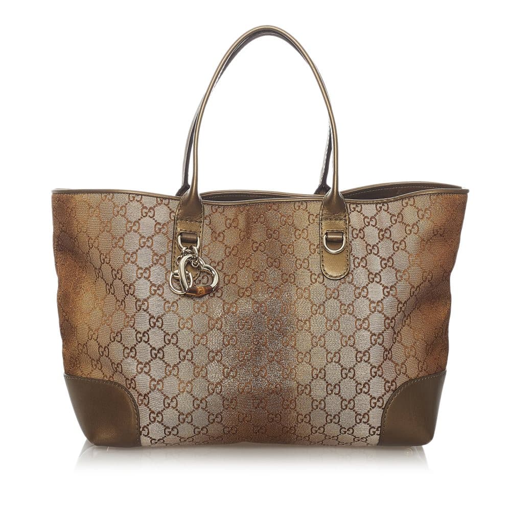 Pre-owned Gucci GG Lurex Heart Bit Tote Bag Brown
