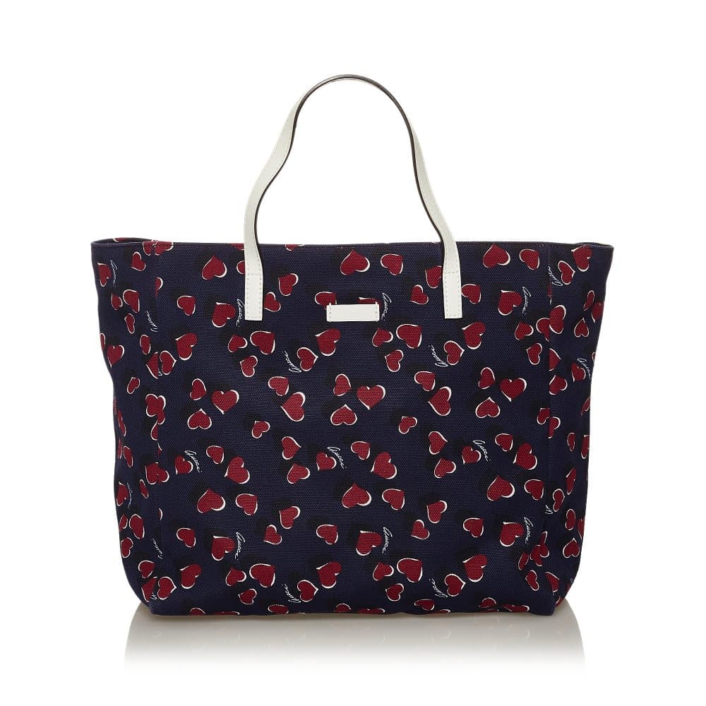 Pre-owned Gucci Heartbeat Canvas Tote Bag Blue