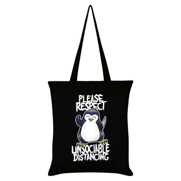 Psycho Penguin Please Respect Unsociable Distancing Tote Bag Black/White One Size