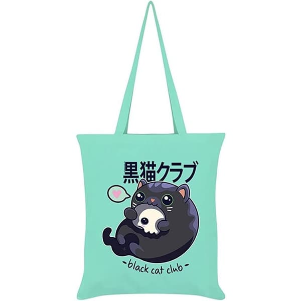 Kawaii Coven Black Cat Club Tote Bag Mint Green/Black One Size