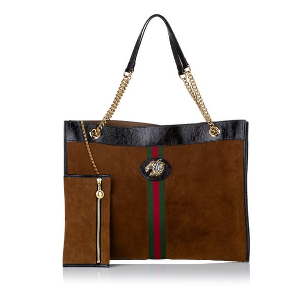 Pre-owned Gucci Suede Rajah Tote Bag Brown