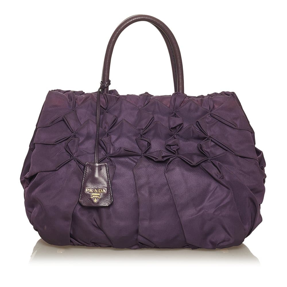 Pre-owned Prada Ruffled Tessuto Tote Bag Purple