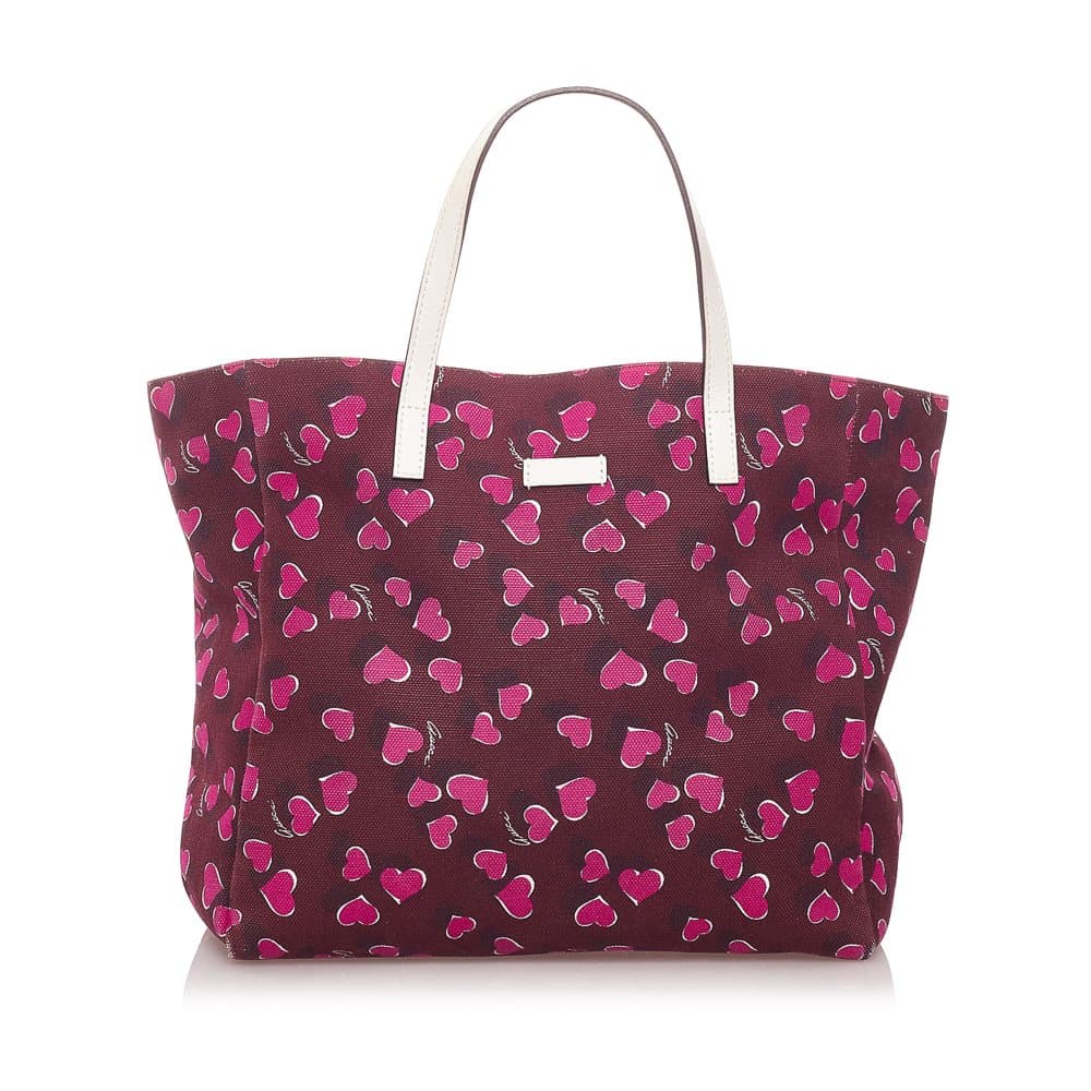 Pre-owned Gucci Heartbeat Canvas Tote Bag Red