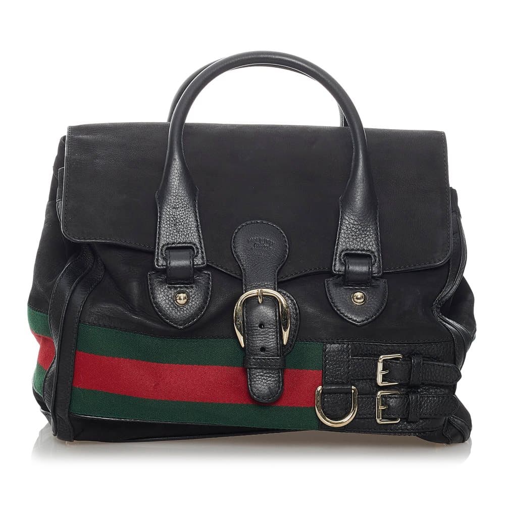Pre-owned Gucci Web Heritage Nubuck Tote Bag Black