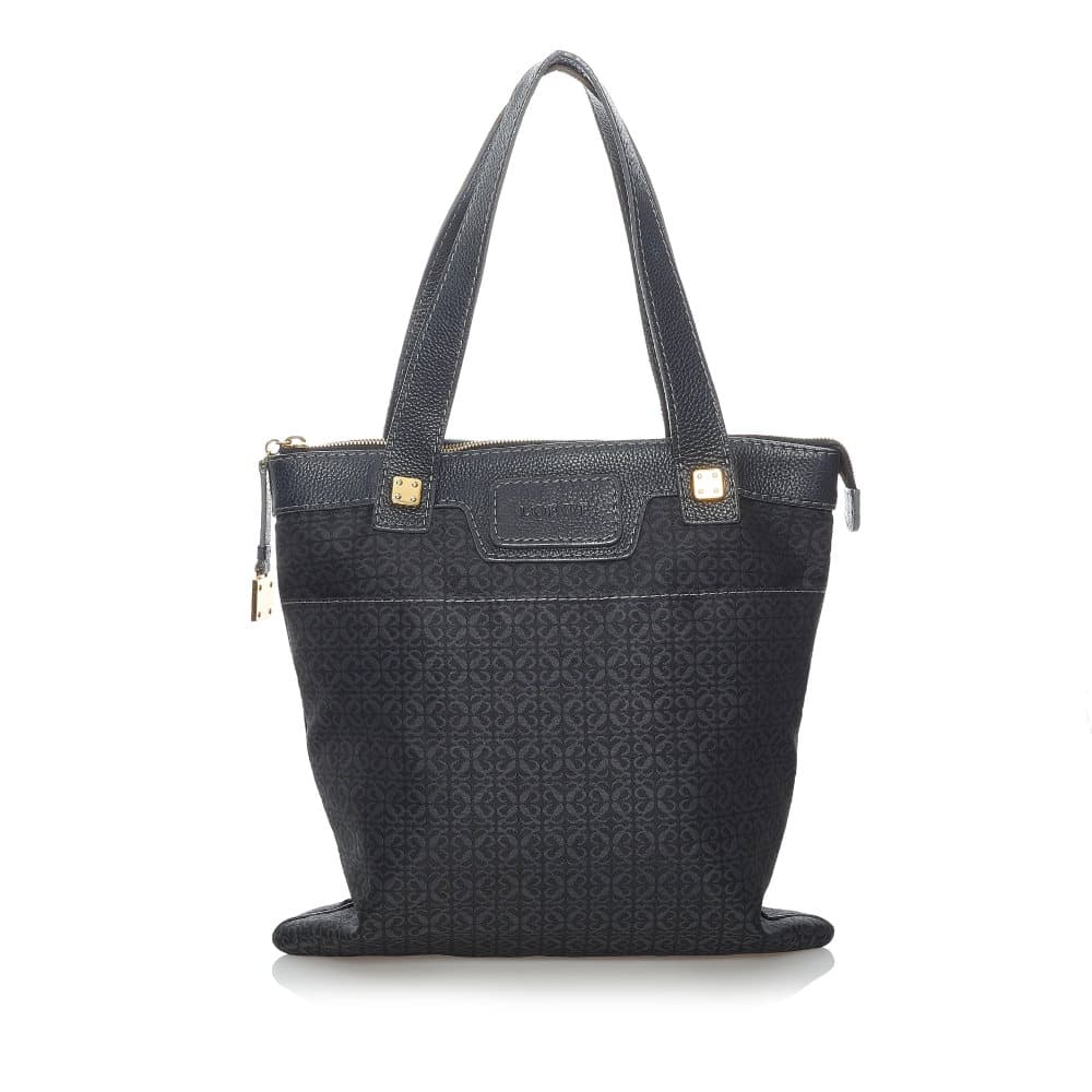 Pre-owned Loewe Anagram Canvas Tote Bag Black