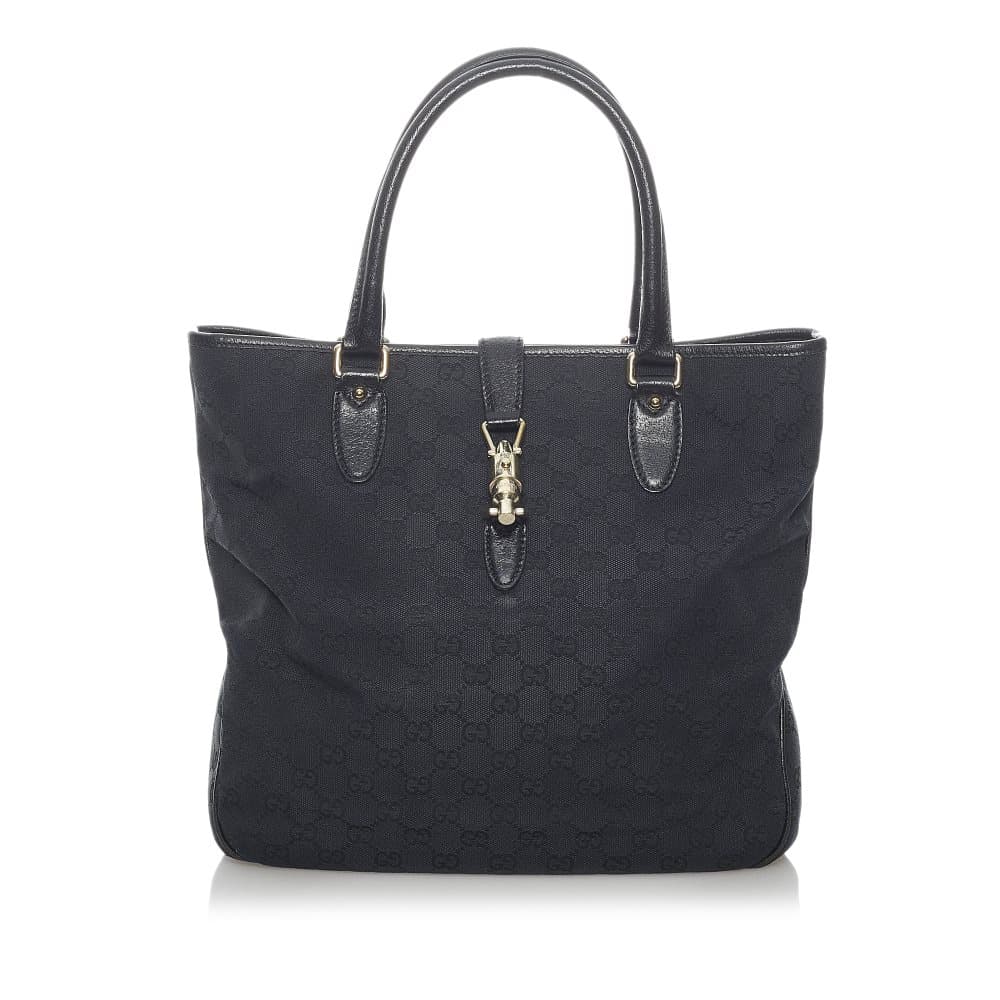 Pre-owned Gucci GG Canvas Jackie Piston Lock Tote Bag Black