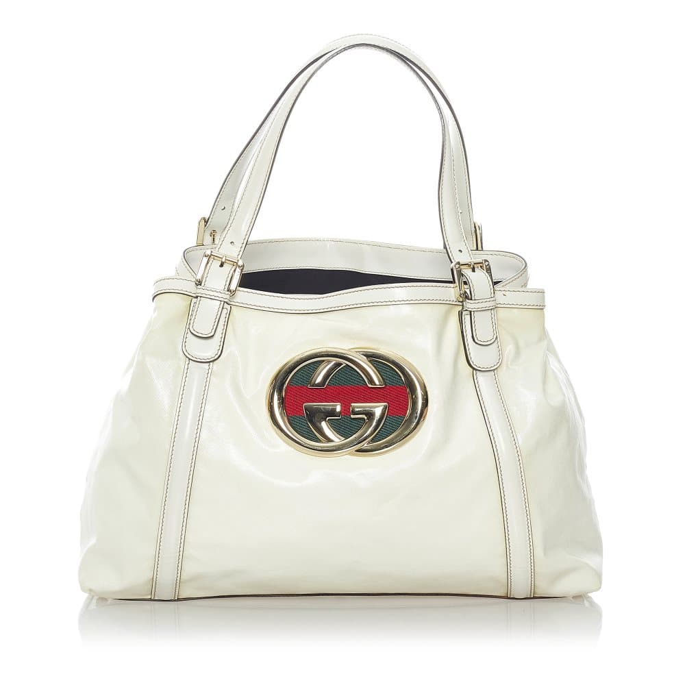 Pre-owned Gucci Dialux Britt Tote Bag White